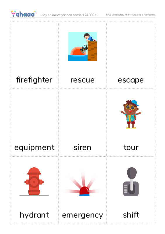 RAZ Vocabulary M: My Uncle Is a Firefighter PDF flaschards with images