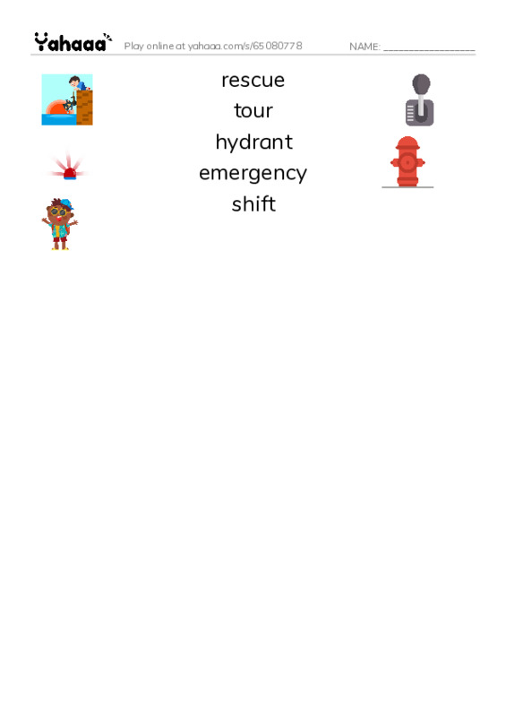 RAZ Vocabulary M: My Uncle Is a Firefighter PDF three columns match words