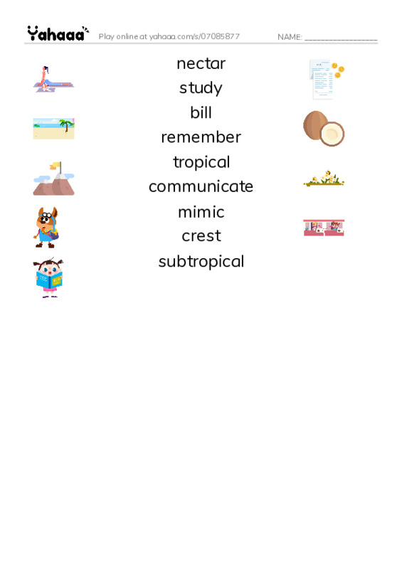 RAZ Vocabulary M: Parrots PDF three columns match words