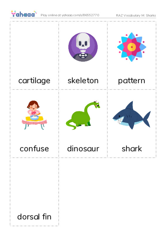 RAZ Vocabulary M: Sharks PDF flaschards with images