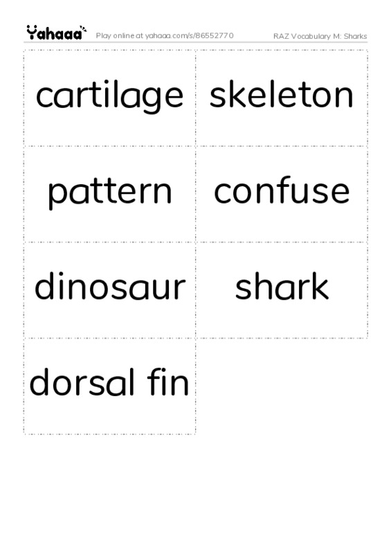 RAZ Vocabulary M: Sharks PDF two columns flashcards
