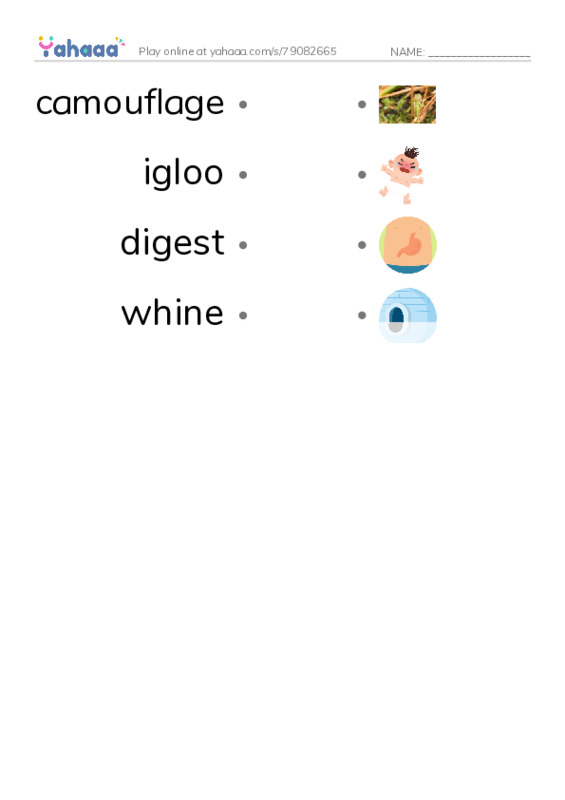 RAZ Vocabulary M: Snow Camping PDF link match words worksheet