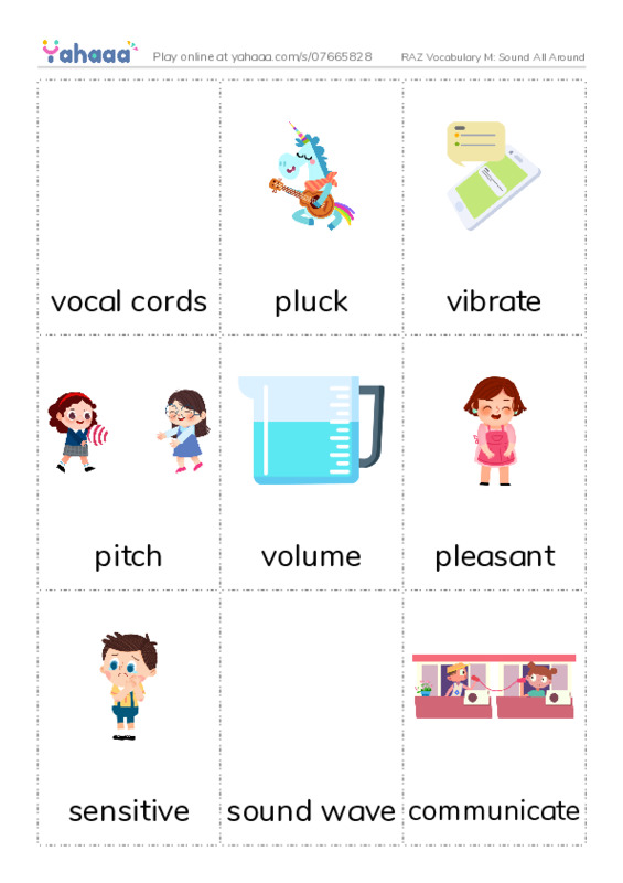 RAZ Vocabulary M: Sound All Around PDF flaschards with images