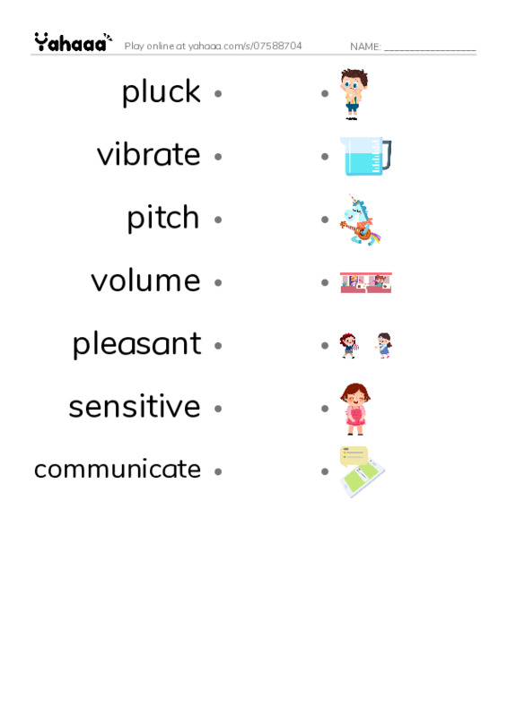RAZ Vocabulary M: Sound All Around PDF link match words worksheet