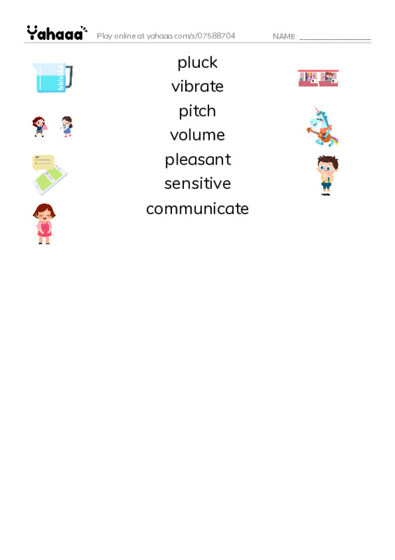 RAZ Vocabulary M: Sound All Around PDF three columns match words