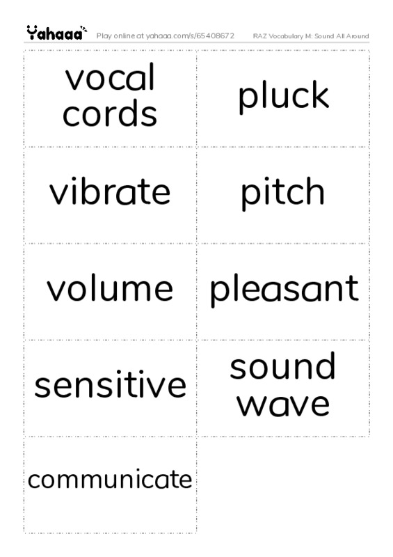 RAZ Vocabulary M: Sound All Around PDF two columns flashcards