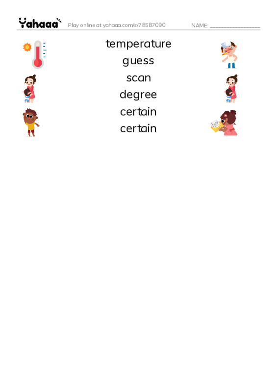 RAZ Vocabulary M: The Best Guess PDF three columns match words