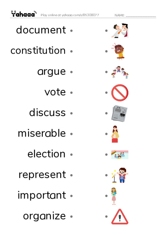 RAZ Vocabulary M: The Creature Constitution PDF link match words worksheet