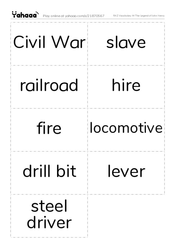 RAZ Vocabulary M: The Legend of John Henry PDF two columns flashcards