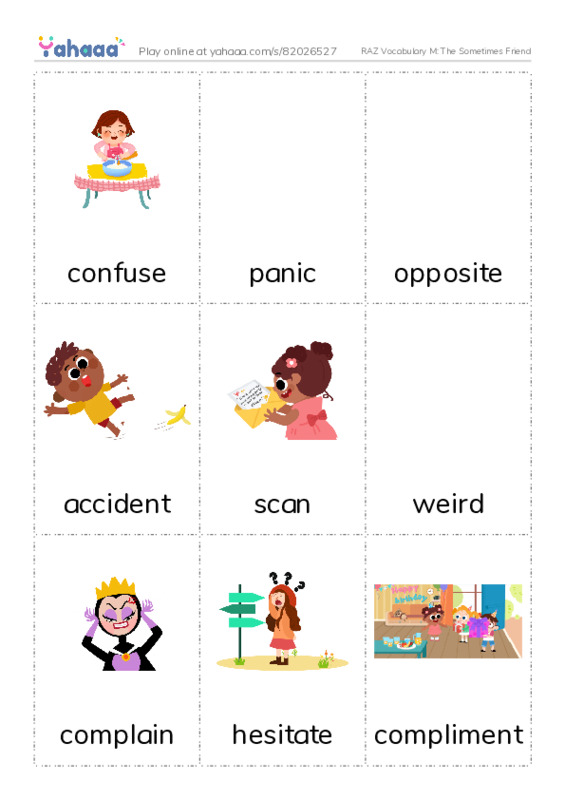 RAZ Vocabulary M: The Sometimes Friend PDF flaschards with images