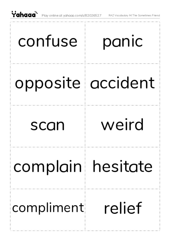 RAZ Vocabulary M: The Sometimes Friend PDF two columns flashcards