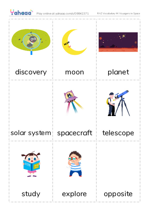 RAZ Vocabulary M: Voyagers in Space PDF flaschards with images