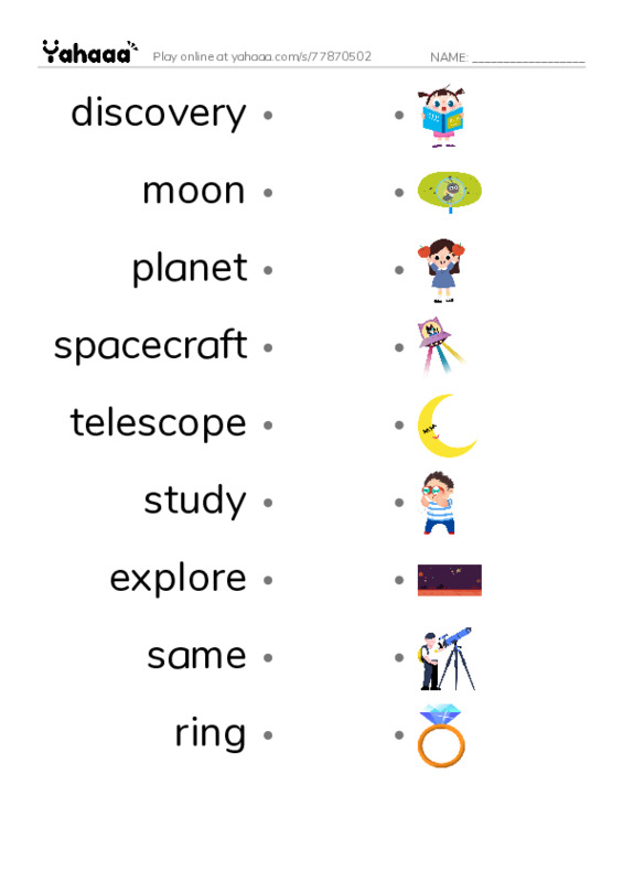 RAZ Vocabulary M: Voyagers in Space PDF link match words worksheet