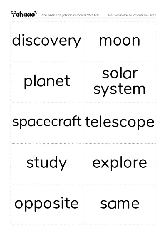 RAZ Vocabulary M: Voyagers in Space PDF two columns flashcards