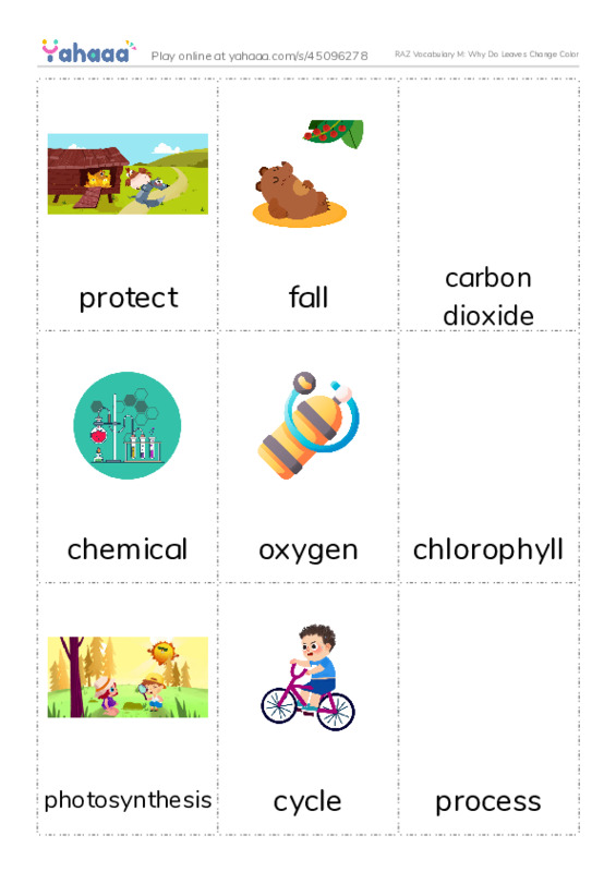 RAZ Vocabulary M: Why Do Leaves Change Color PDF flaschards with images