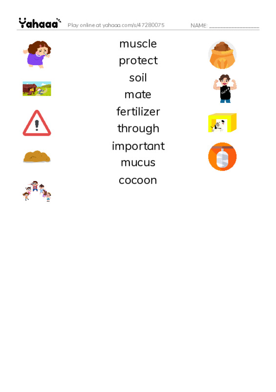 RAZ Vocabulary M: Wiggly Worms PDF three columns match words