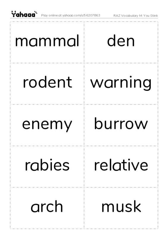 RAZ Vocabulary M: You Stink PDF two columns flashcards