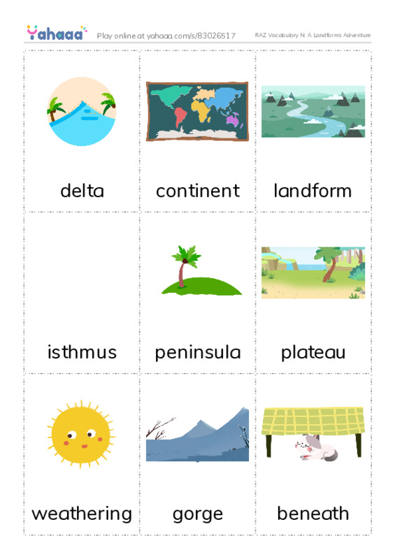 RAZ Vocabulary N: A Landforms Adventure PDF flaschards with images