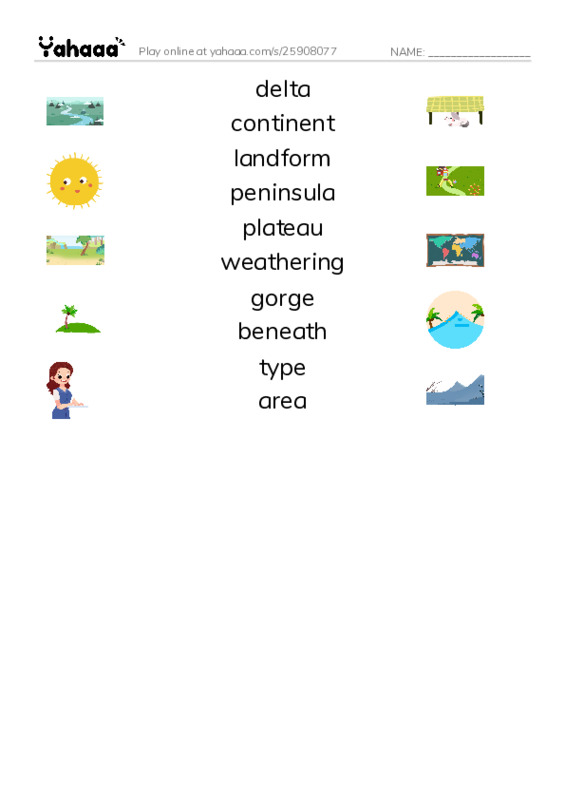 RAZ Vocabulary N: A Landforms Adventure PDF three columns match words