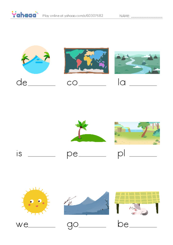 RAZ Vocabulary N: A Landforms Adventure PDF worksheet to fill in words gaps