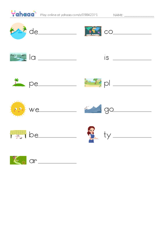 RAZ Vocabulary N: A Landforms Adventure PDF worksheet writing row