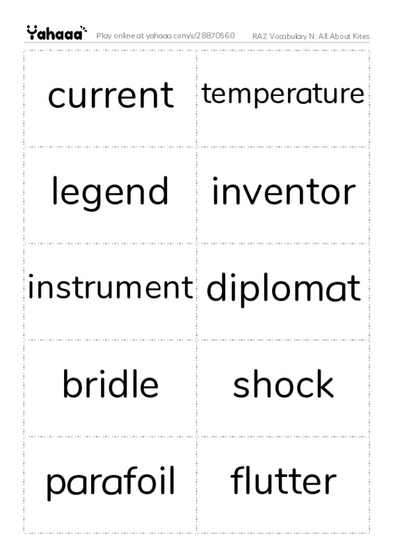 RAZ Vocabulary N: All About Kites PDF two columns flashcards