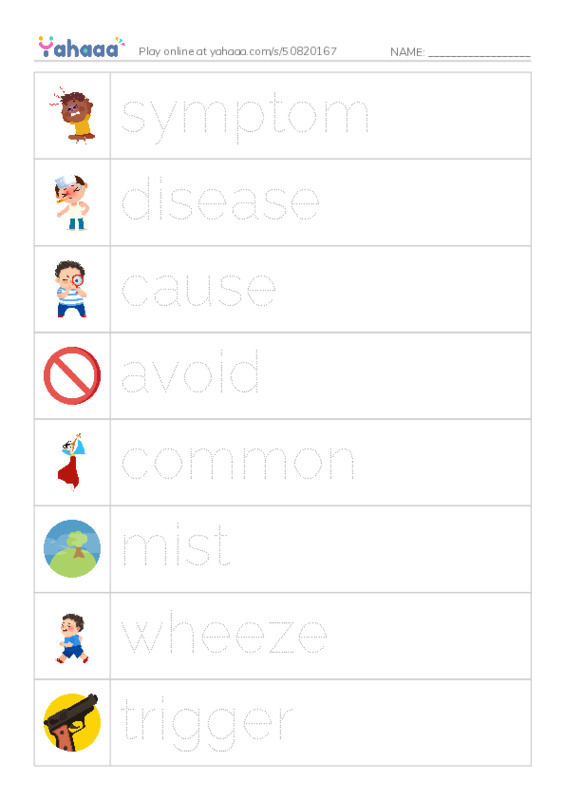 RAZ Vocabulary N: Asthma PDF one column image words