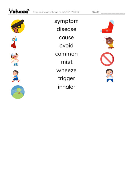 RAZ Vocabulary N: Asthma PDF three columns match words