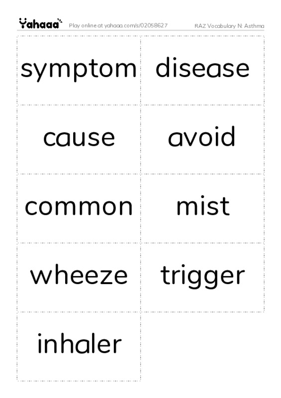 RAZ Vocabulary N: Asthma PDF two columns flashcards