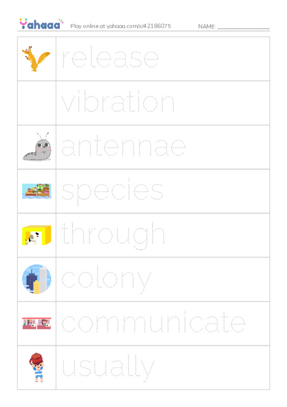 RAZ Vocabulary N: Awesome Ants PDF one column image words
