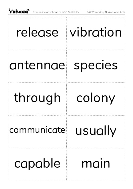 RAZ Vocabulary N: Awesome Ants PDF two columns flashcards