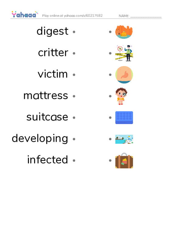 RAZ Vocabulary N: Bedbugs Bite PDF link match words worksheet