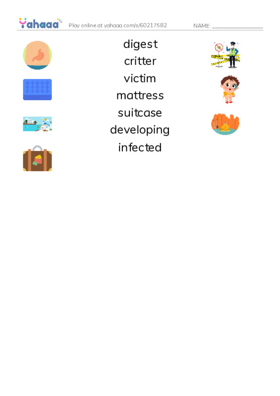RAZ Vocabulary N: Bedbugs Bite PDF three columns match words