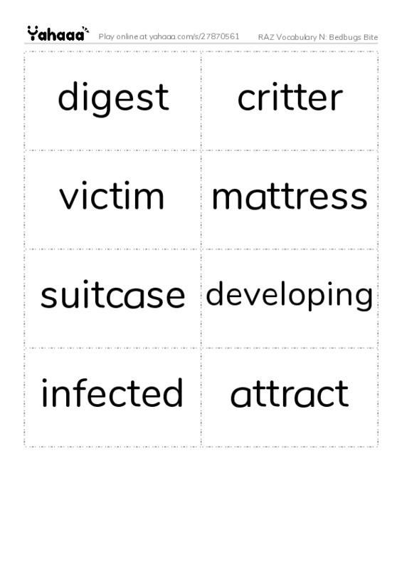RAZ Vocabulary N: Bedbugs Bite PDF two columns flashcards