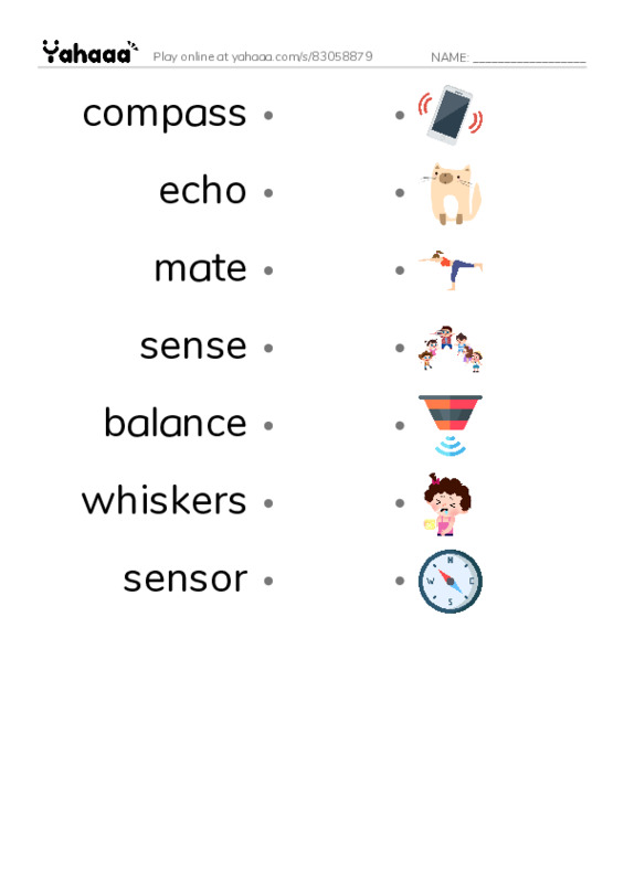 RAZ Vocabulary N: Beyond the Five Senses PDF link match words worksheet