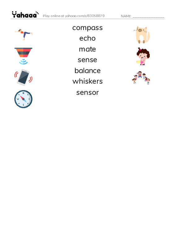 RAZ Vocabulary N: Beyond the Five Senses PDF three columns match words