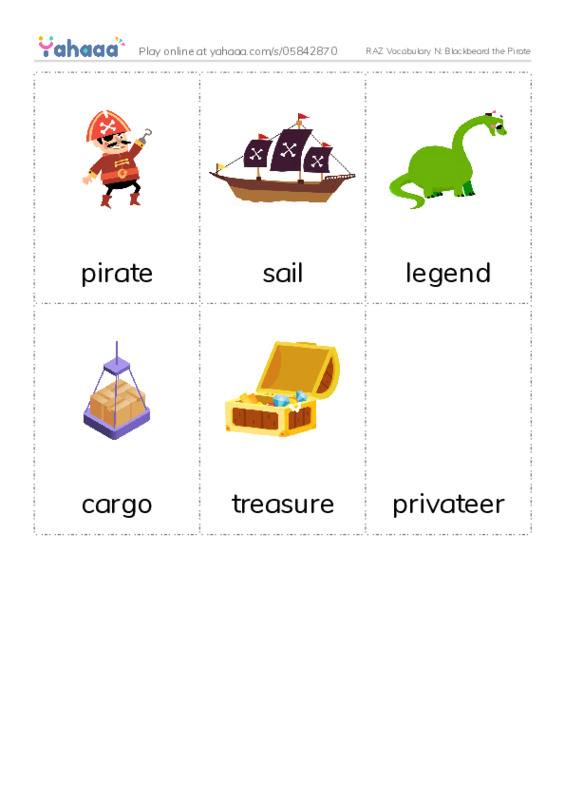 RAZ Vocabulary N: Blackbeard the Pirate PDF flaschards with images