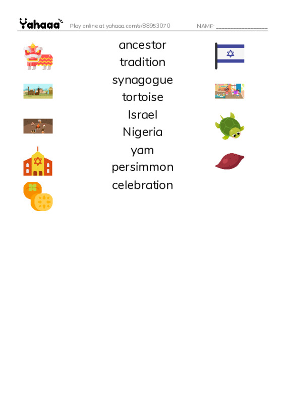 RAZ Vocabulary N: Celebrating Food and Family PDF three columns match words