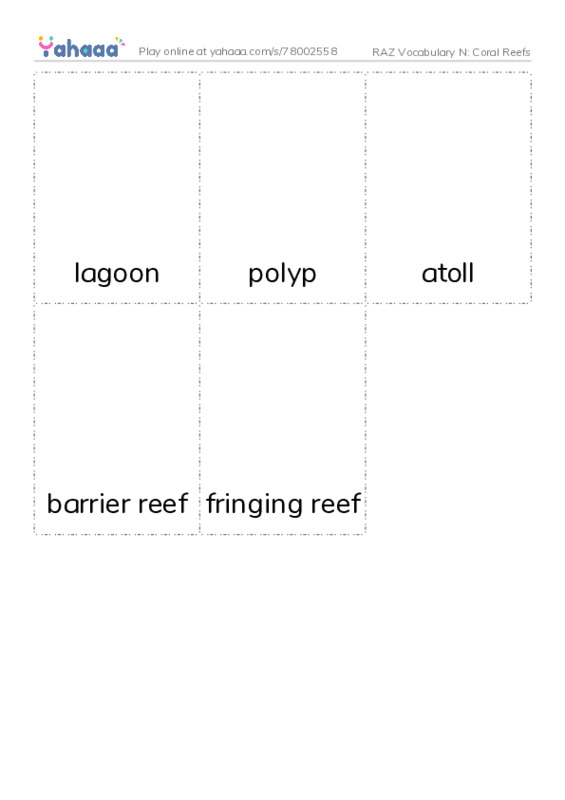RAZ Vocabulary N: Coral Reefs PDF flaschards with images