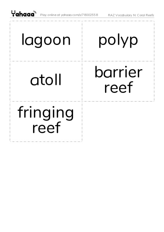 RAZ Vocabulary N: Coral Reefs PDF two columns flashcards