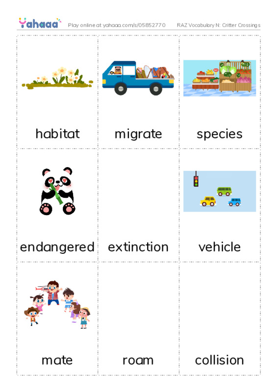 RAZ Vocabulary N: Critter Crossings PDF flaschards with images