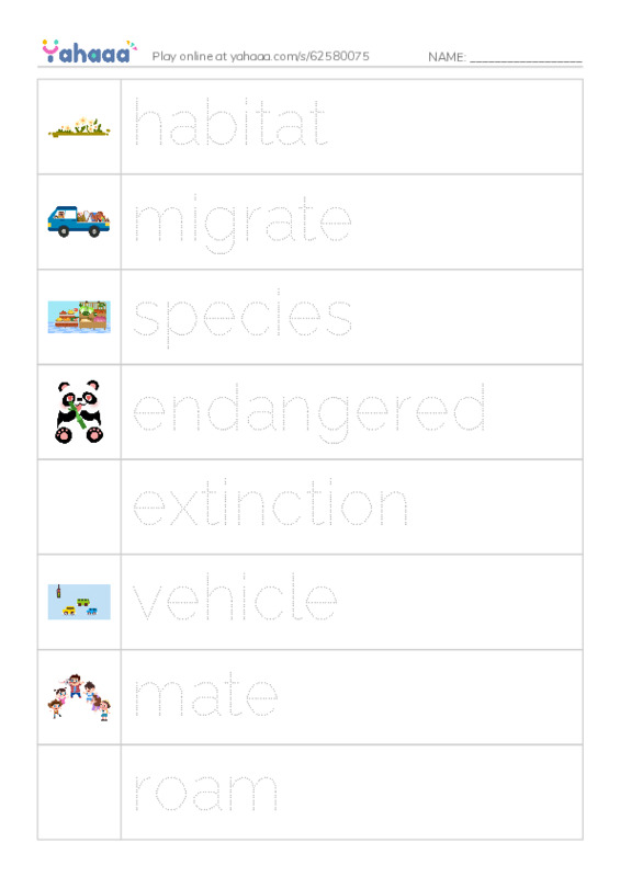 RAZ Vocabulary N: Critter Crossings PDF one column image words