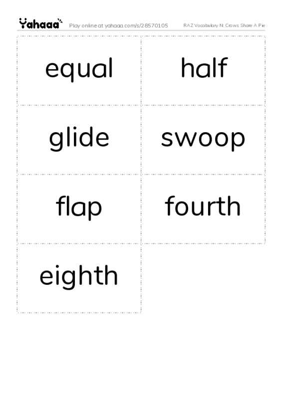 RAZ Vocabulary N: Crows Share A Pie PDF two columns flashcards