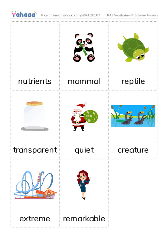 RAZ Vocabulary N: Extreme Animals PDF flaschards with images