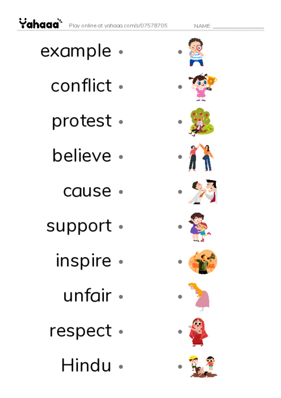 RAZ Vocabulary N: Gandhi PDF link match words worksheet