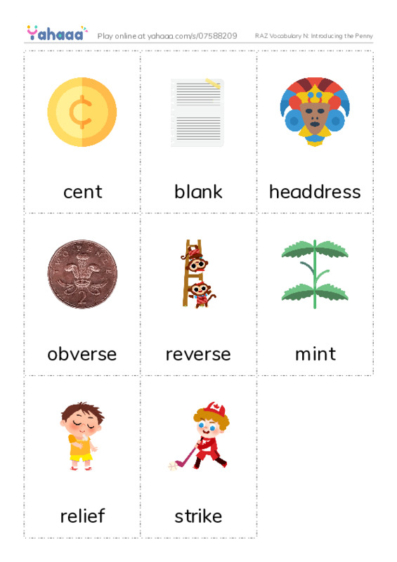 RAZ Vocabulary N: Introducing the Penny PDF flaschards with images