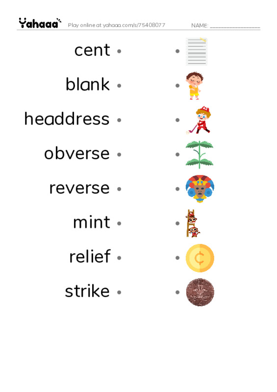 RAZ Vocabulary N: Introducing the Penny PDF link match words worksheet