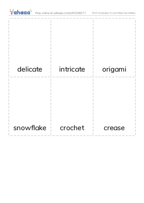 RAZ Vocabulary N: Lets Make Snowflakes PDF flaschards with images