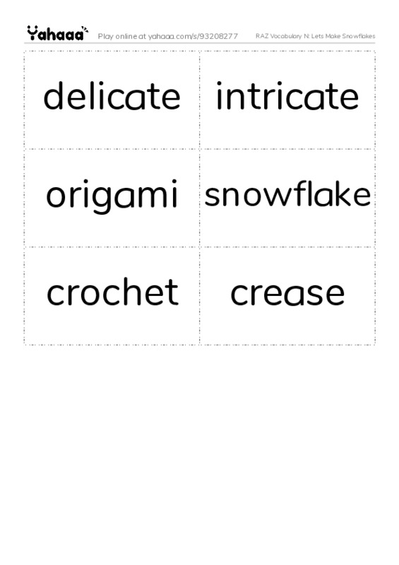 RAZ Vocabulary N: Lets Make Snowflakes PDF two columns flashcards