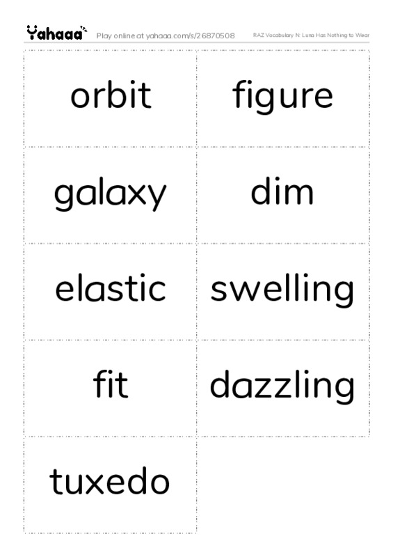 RAZ Vocabulary N: Luna Has Nothing to Wear PDF two columns flashcards